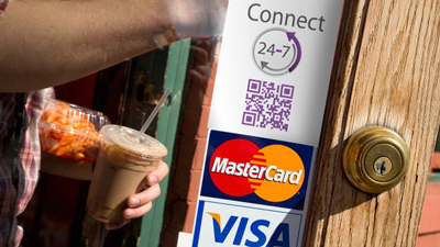 POSGARD Payment order reservation always open for business customer MasterCard Visa sticker front door shop window advertisement 